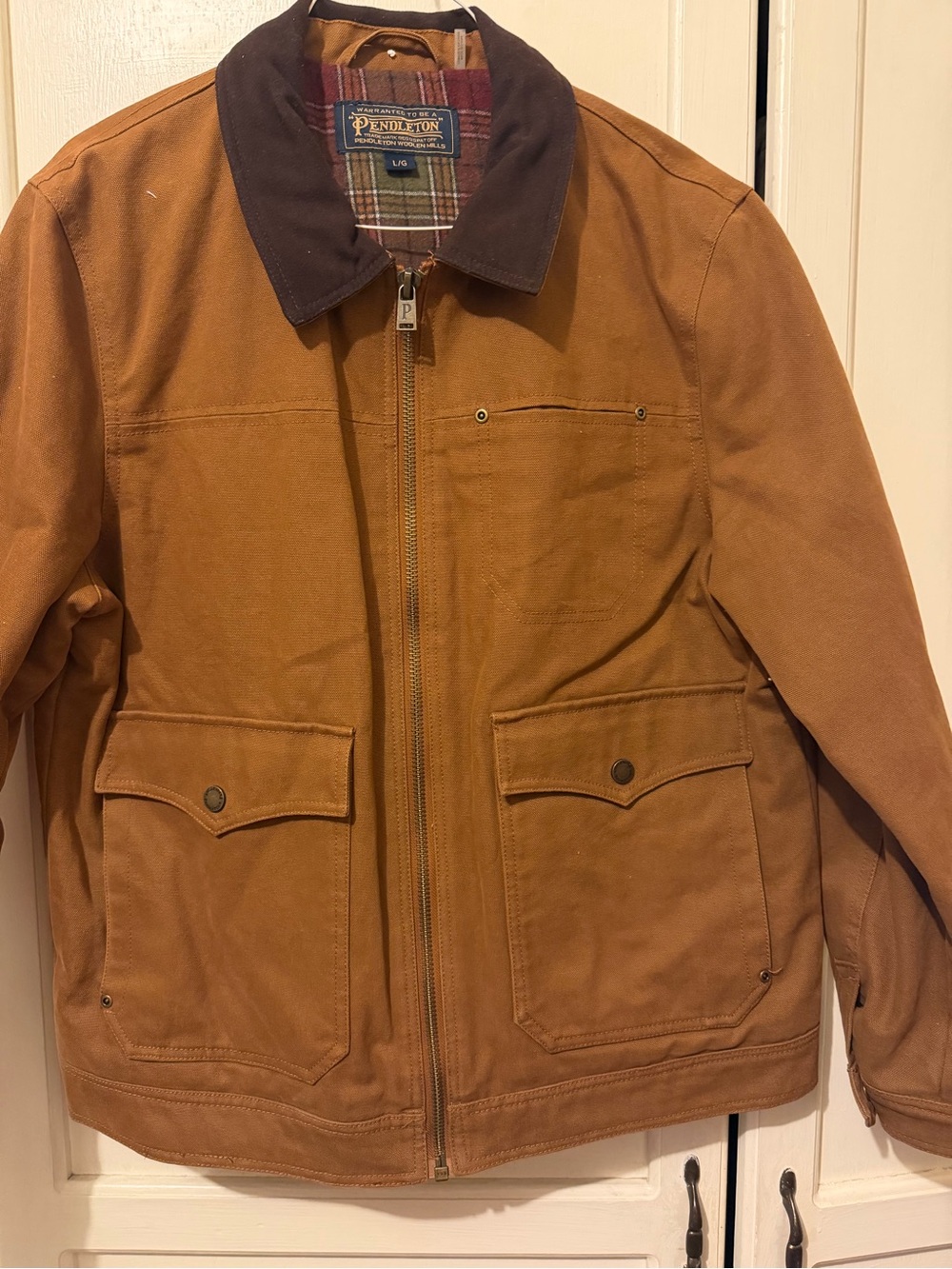 Pendleton Men's Brown Canvas Zip Jacket with brown Contrast Collar